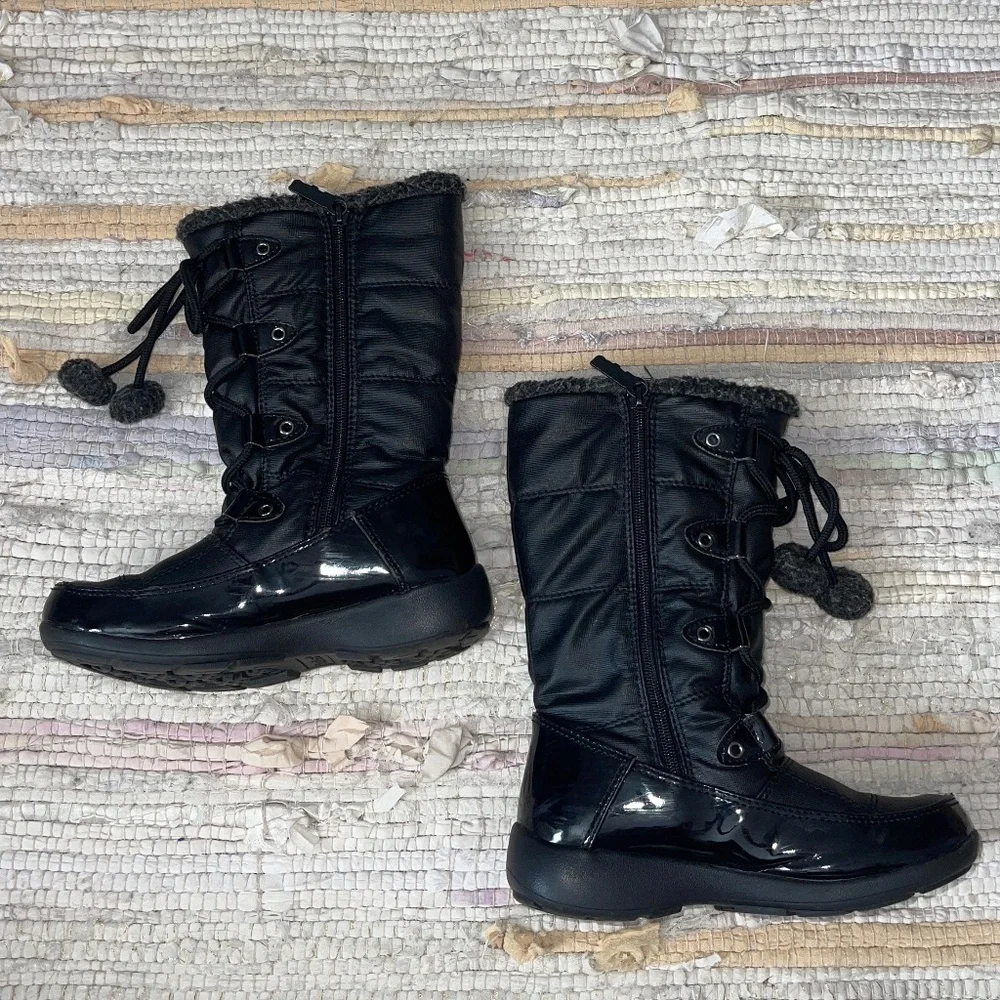 Little Girls Totes Black Faux Fur Lined Zip Up Snow / Winter Boots Size 1